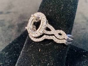 lot 110 image: Sofia B. Sterling Silver Oval CZ Halo Bridal Set, Size 9