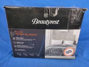 lot 201 image: Beautyrest Heated Plush Blanket - King, Retails for $300, Cream Color