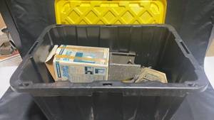 lot 22 image: Assorted Outdoor Light Fixtures and Storage Bin
