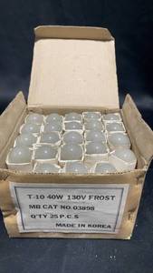 lot 42 image: Box of 25 T-10 40W Frosted Light Bulbs (130V)
