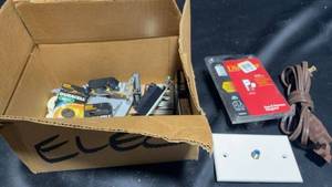 lot 54 image: Box of Electrical Supplies Including Switches, Dimmers, and Miscellaneous Components