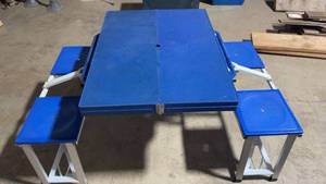 lot 70 image: Folding Blue Table with Attached Seats Toddler Kid Size