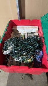 lot 91 image: Holiday Decor Storage Bin with Christmas Lights and Embellished Holiday Fabric