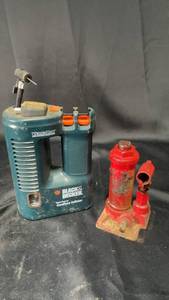 lot 109 image: Black & Decker Cordless Inflator and Red Hydraulic Jack
