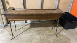 lot 127 image: Vintage Wooden Console Table with Metal Legs and Storage Compartment