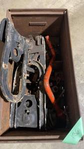 lot 136 image: Box of Vintage Barn Door hardware and Metal Parts
