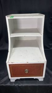 lot 151 image: Vintage Coshed House Wood and White Painted Nightstand with Drawer