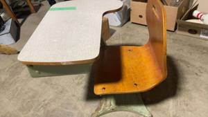 lot 152 image: Vintage Junior School Desk with Green Base and Wood Top
