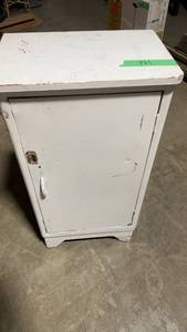 lot 154 image: Vintage Wooden White Storage Cabinet with Purple Drawers