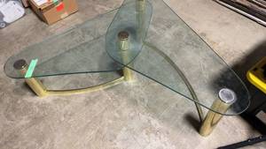 lot 155 image: Retro Glass and Brass Coffee Table with Unique Triangular Design