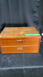 lot 159 image: Vintage Wooden Two-Drawer Box with Minor Wear