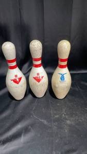 lot 160 image: Set of 3 Vintage Bowling Pins - ABC Approved, AMF