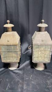 lot 165 image: Pair of Vintage Metal Lanterns with Glass Panels