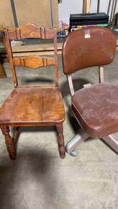 lot 172 image: Set of 2 Unfinished Wooden Chair and Rolling Task Chair