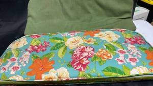 lot 177 image: Set of 2 Outdoor Cushions with Floral and Striped Patterns