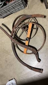lot 190 image: Vintage Farm Equipment Wheel with Metal Bracket Components