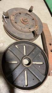 lot 200 image: Heavy-Duty Massive  Cast Iron Wedge, Drill press table and  Lath attachment