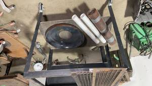 lot 209 image: Industrial Workshop Cart with Metal Grate and Assorted Pipes