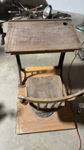 lot 217 image: Vintage School Desk with Attached Chair