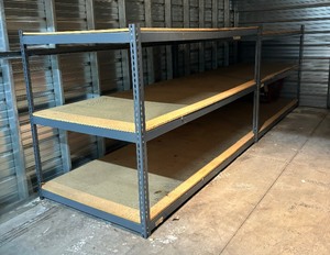 lot 101 image: Heavy-Duty Metal Shelving Unit with Particle Board Shelves