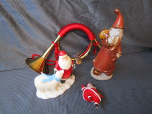 Santa & Polar Bear Vintage Flocked & Clay Santas
