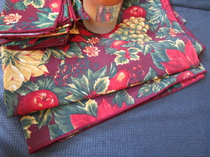Tablecloth, Napkins, Candle