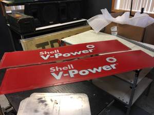 lot 175 image: 2 Pc Shell V-Power Acrylic Sign - 64 x 15 12