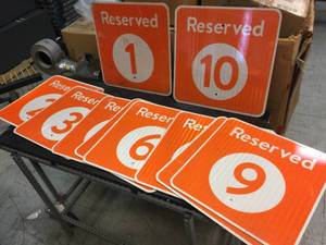lot 182 image: 10 Reflective Reserved Signs 1-10