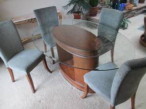 Wood base glass top dining table (a...
