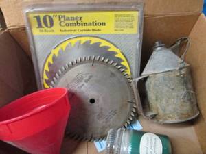 Metal oil can, funnel and carbide s...