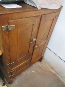Vintage wood framed ice box structu...