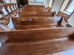 lot 8 image: 9 12 long Wooden Church Pew bench
