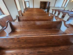 lot 28 image: 9 12 long Wooden Church Pew bench