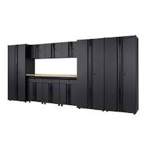 Husky 10-Piece Regular Duty Welded Steel Garage Storage System in Black (163.5 in. W x 75 in. H x 19.6 in. D)   Customer Returns See Picture