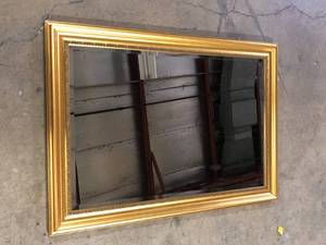 Medium Rectangle Antique Gold Metallic Beveled Glass Modern Mirror (29.75 in. H x 41.75 in. W) by Amanti Art Customer Returns See Pictures