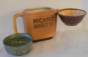 lot 79 image: Ricard Anisette Ceramic Pitcher Plus Pottery Bowls
