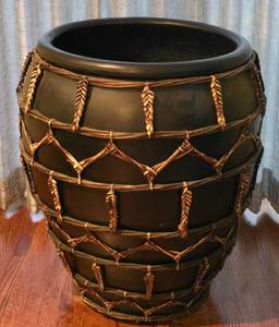 lot 82 image: Large Pottery VasePlanter with Woven Twine Accents