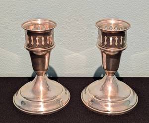 lot 159 image: Pair of Vintage Towle Weighted Sterling Silver Candleholders