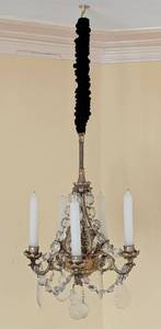 lot 141 image: Antique Hanging Bronze and Crystal Candle Chandelier