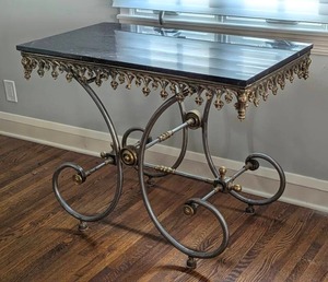 lot 143 image: French Marble Topped Iron Pastry Table