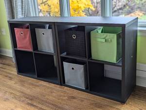 lot 109 image: Pair of Grey Brown Wood Storage Cubes