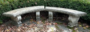 lot 210 image: Pair of Curved Cement Garden Benches