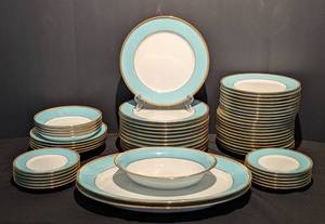lot 14 image: J. Seignolles Limoges France Teal Montreuil Dish Set