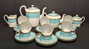 lot 15 image: J. Seignolles Limoges France Teal Montreuil Tea Set