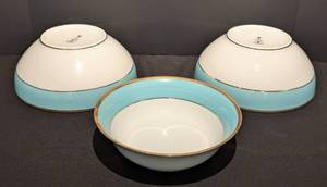 lot 16 image: Three J. Seignolles Limoges France Teal Serving Bowls