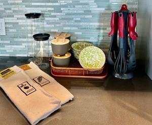 lot 302 image: Whimsical Kitchen Collection Including Glass Canisters, Vejibags, Utensils and more