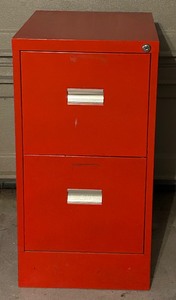 lot 309 image: Red Two Drawer File Metal Cabinet