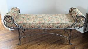 lot 29 image: Custom Upholstered Maison Jansen Style Iron Bench