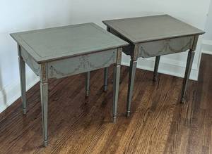 lot 32 image: Pair of Green French Style Painted Wood Side Tables by Art and Commerce
