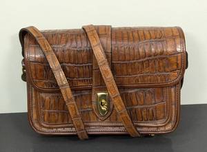 lot 36 image: Dooney and Bourke Brown Crocodile Print Leather Handbag